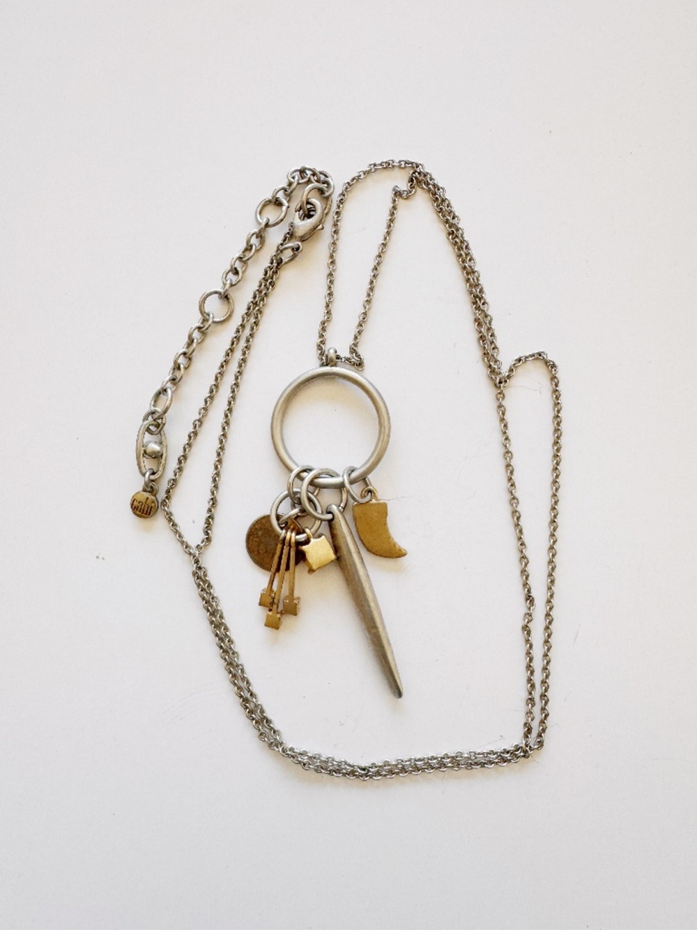CAbi Mixed Metal Charm Necklace Modernist Industrial Statement Necklace